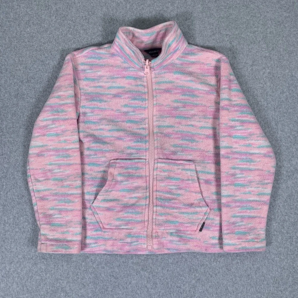 Eddie Bauer Fleece Jacket Kids XS 5/6 Pink Space Dye Full Zip Mock Neck